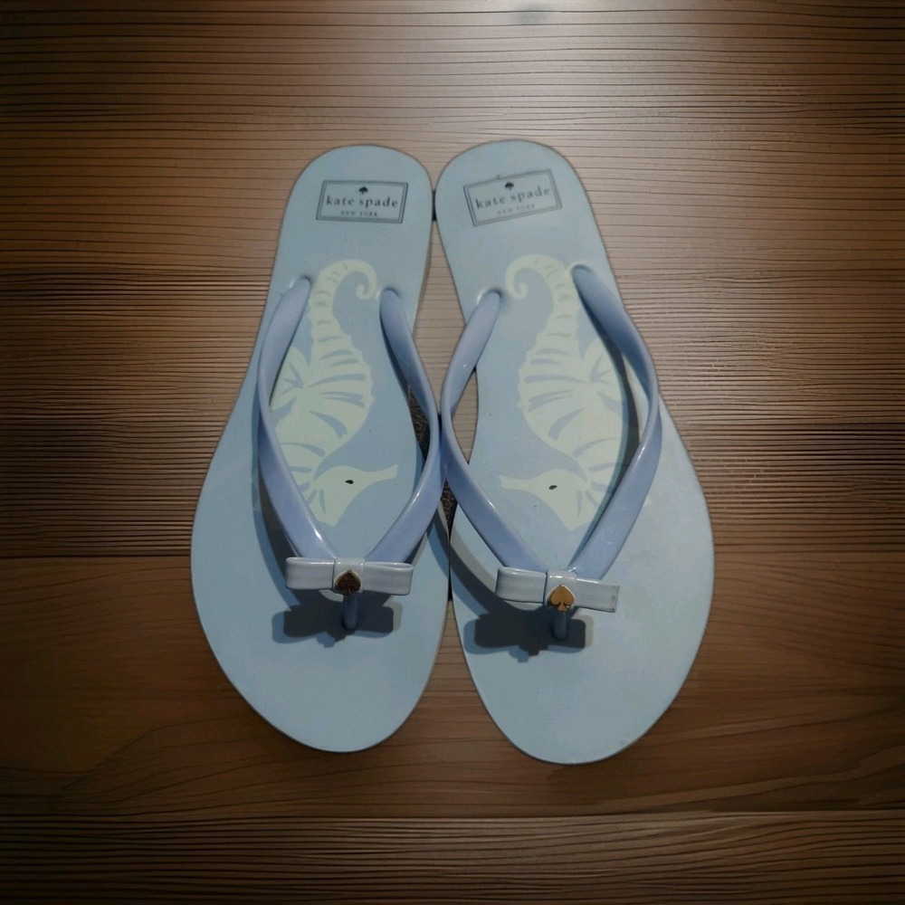 Kate Spade New York Nova Flip Flop Women's Size 11 Blue Bow Jelly Thong Sandals